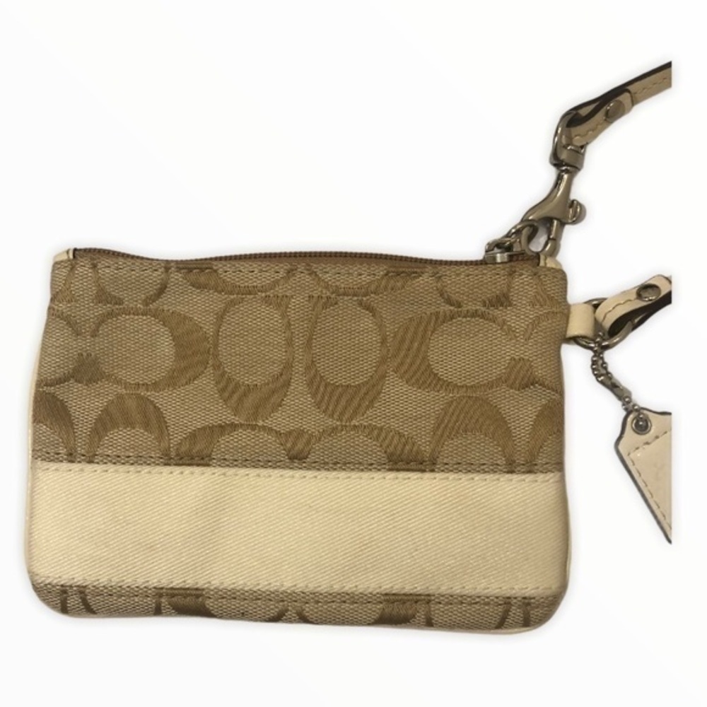 Coach brown creamy white signature stripe wristlet - Picture 3 of 6